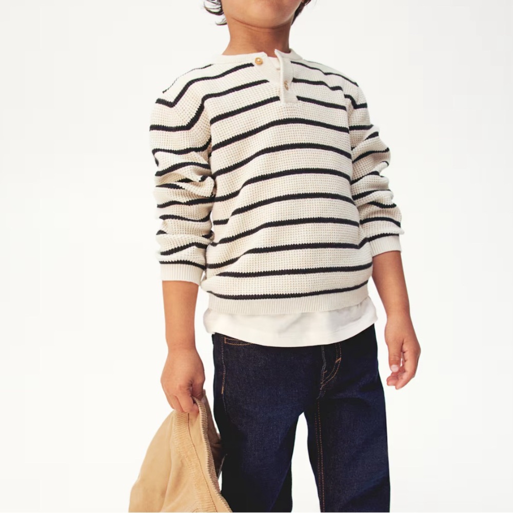 H&M -Boys- Olive green - waffle knit henley sweater